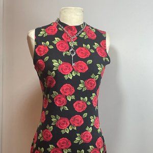 Forever 21 XXI Long Black Sleeveless Rose Turtleeck Dress